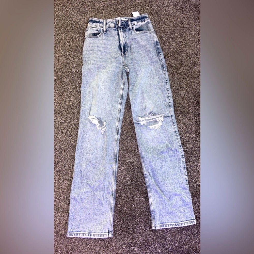 Hollister Blue Dad Jeans Distressed Light Wash